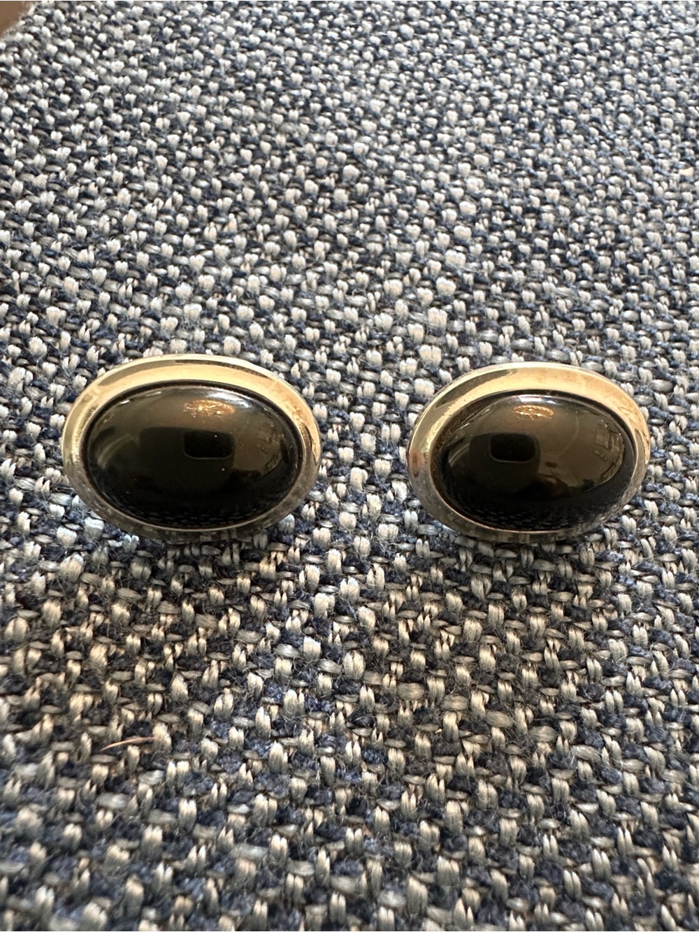 Vintage Sterling Silver & Onyx Clip-on Earrings